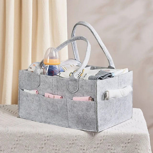 Foldable Baby Diaper Caddy Organizer – Portable Storage Basket – Essential Bag For Nursery, Changing Table And Car – Waterproof Liner Is Great For Storing Diapers, Bottles